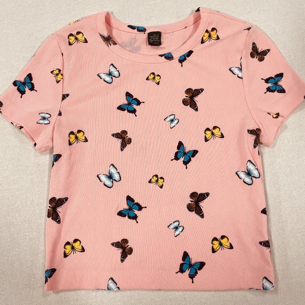 Wild Fable Pink Butterfly Junior Crop Top